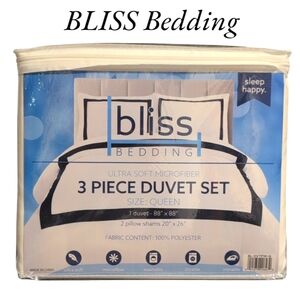 BLISS BEDDING Ultra Soft Microfiber Duvet Set Queen size, 1 Duvet 2 Pillow Shams
